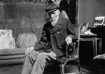 Auguste Renoir (1841-1919), französischer Maler, in seinem Atelier in Cagnes-sur-Mer (Alpes-Maritimes), um 1907