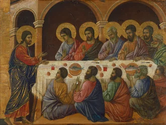 Das letzte Abendmahl, Detail einer Tafel aus den Episoden der Passion und Auferstehung Christi, Rückseite der Maestà des Duccio-Altars im Dom von Siena (ca. 1255 - vor 1319)