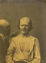 Ein entspanntes Gesicht links, falsche Freude oder Lachen rechts, 1854-1856, gedruckt 1862