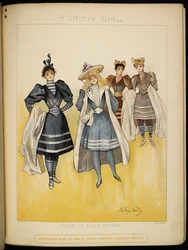 Vier der Damen in ihren Badeanzügen am Strand der Riviera