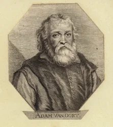 Adam Van Oort, geboren als Adam van Noort, ein belgischer Künstler. Graviert von Johann Georg Waldreich