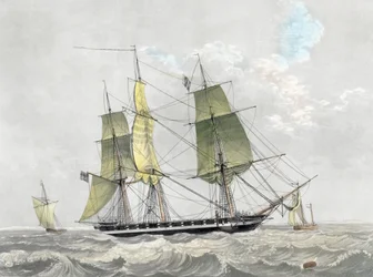 Amerikanische Marinekorvette unter Segeln, frühes 19. Jahrhundert