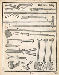 Gartengeräte, aus Der holländische Gärtner von Johann van der Groen, veröffentlicht 1699