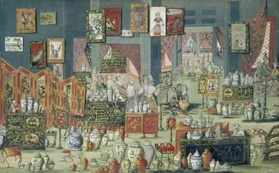 Laden, der chinesische Waren verkauft, 1680-1700