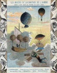 Aerostation - Flugbootprojekt von Pierre de Lana - Fluggerät von Besnier (1678) - Ballon - Luftschiffballon - Illustration von E Letellier - Schutz historisches Notizbuch, Ende 19. Jahrhundert