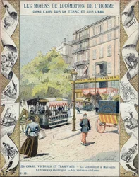 La Canebière in Marseille - die elektrische Straßenbahn - die Autos reklamieren - Illustration von E. Letellier - Schutzumschlag historisches Notizbuch, Ende des 19. Jahrhunderts