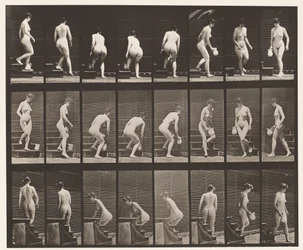 Tafel 150. Treppenabstieg; sich bücken, Krug heben, drehen