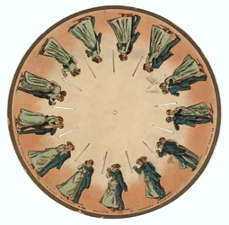 Zoopraxiskop-Scheibe zeigt ein Paar beim Walzer, 1893