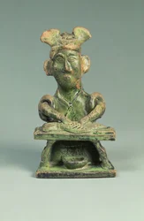 Figur eines Fischhändlers, Grabartefakt, Östliche Han-Dynastie, 25-220 (Irdenware)