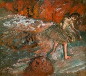Ballettszene. Um 1890. Öl auf Papier, auf Platte laminiert.