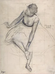 Tänzerin, die ihren Schuh anpasst (Ballerina). Zeichnung von Edgar Degas (1834-1917) New York City. Metropolitan Museum of Art.