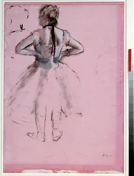 Tänzerin von hinten, Hände in die Hüften gestützt. Essenz auf rosa Papier von Edgar Degas (1834-1917) 1873 Dim. 0,39 x 0,27 cm Paris, Musée du Louvre