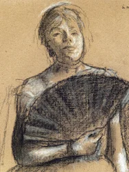Detail Tänzerin (circa 1876). Edgar Degas (1834-1917). Pastell und Kohle auf Papierstab. Musée des Beaux-Arts de la Ville de Paris, Petit Palais.