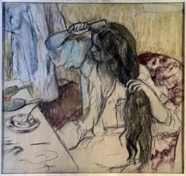 Frau bei ihrer Toilette. Zeichnung von Edgar Degas (1834-1917)