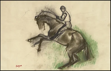 Jockey auf einem steigenden Pferd, 1890er