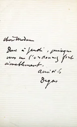 Brief des Künstlers an Berthe Morisot (1841-95)