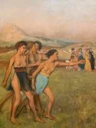 Kleine spartanische Mädchen provozieren Jungen (Detail)