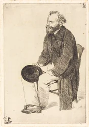 Manet sitzt, nach links gewandt