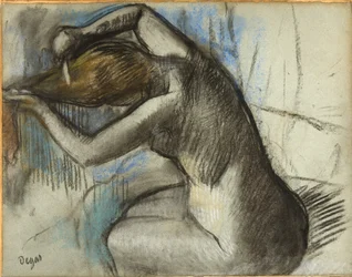 Sitzende nackte Frau, die ihr Haar bürstet, ca. 1885