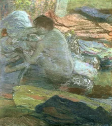 Sitzende Frau trocknet ihre Füße, ca. 1893