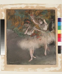 Zwei Tänzer betreten die Bühne, ca. 1877-78