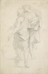 Zwei Figuren auf einer Treppe, nach Raphael