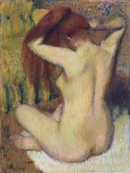 Frau, die ihr Haar kämmt, ca. 1888-90