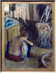 Hockende Frau. Pastell auf Monotypie von Edgar Degas (1834-1917) 1877 Paris, Musée d