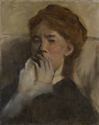 Junge Frau mit der Hand über dem Mund, ca. 1875