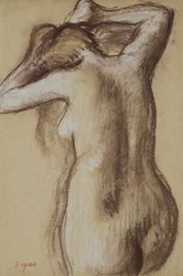 Junge nackte Frau, die ihr Haar kämmt, ca. 1889-90