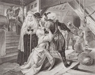 Die Verhaftung von Alice Lisle wegen der Beherbergung von Flüchtlingen aus der Schlacht von Sedgemoor im Jahr 1685, aus 