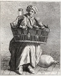 Le marchand de cognac - Kleines Gewerbe in Paris (Études prises dans le bas Peuple, ou les Cris de Paris) - Gravur von Edme Bouchardon (1698-1762).