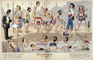 Karikatur über die französische Gesellschaft von Lavrate: öffentliche Bäder