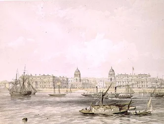 Greenwich Hospital, graviert von Thomas Picken (fl.1838-1870), veröffentlicht 1852 von Lloyd Bros. & Co. (Lithografie)