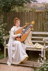 „Con Amore“ Junge Frau, die die Lyra spielt