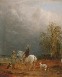 Ein Reisender und ein Schäfer in einer Landschaft