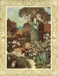 Umarmen Sie in Ihrer kleinen Gnadenstunde die wehende Zypresse, bevor die Mutter Sie in ihre Arme zurückfaltet und in einer letzten Umarmung auflöst, Illustration aus 