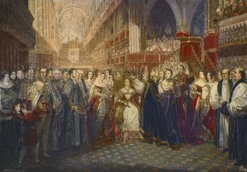 Krönung Königin Victorias in der Westminster Abbey in London am 28. Juni 1838 - die Krönung Victorias, Königin von Großbritannien und Irland (1819-1901), in der Westminster Abbey