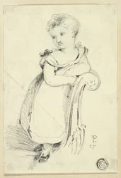 Kleines Mädchen auf Sofa stehend (recto); Fragment: Rückseite eines Frauenkopfes (verso)