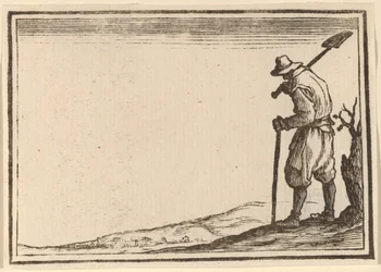 Bauer mit Schaufel auf der Schulter