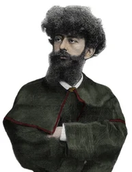 Der Sar Merodack Josephin Peladan, Pseudonym von Josephin Peladan (1858-1918), französischer Schriftsteller und Okkultist - Gravur von Navellier in „The Illustrous Journal“ von 1892