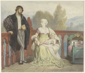 Francesca di Rimini und Paolo di Polenta mit Kind auf einem Balkon