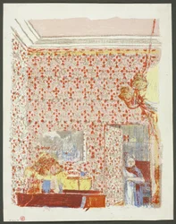 Innenraum mit rosa Tapete I, Platte fünf aus Landschaften und Innenräume