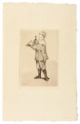 Der Junge, der ein Tablett trägt