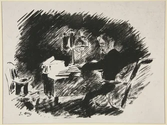 Unter der Lampe, erste Illustration zu Mallarmés Übersetzung von Poes „Der Rabe“