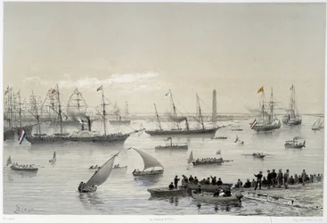 Einzug des Souveräns in den Suezkanal in Port Said in „Einweihung des Suezkanals“ von G. Nicole, 1869