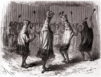 Ritueller Tanz der Ticuna-Indianer aus Peru mit Verkleidungen und Masken