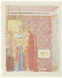 Interieur mit rosa Tapete und Lampe (Landschaften und Interieurs)