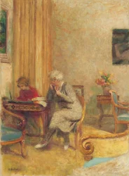Madame Hessel und Lulu im kleinen Salon der Clayes, c.1934-1935