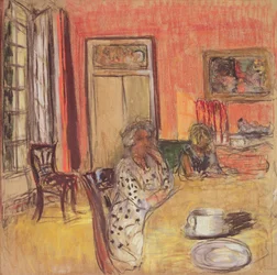 Madame Hessel und Lulu im Speisesaal des Château des Clayes